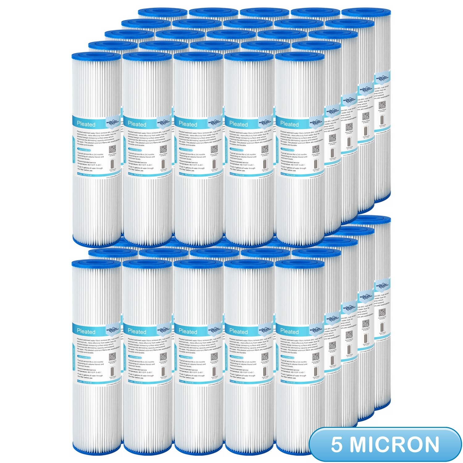 5 Micron 10″ x 2.5″ Pleated Sediment Water Filter Washable Replacement 1-50 Pack