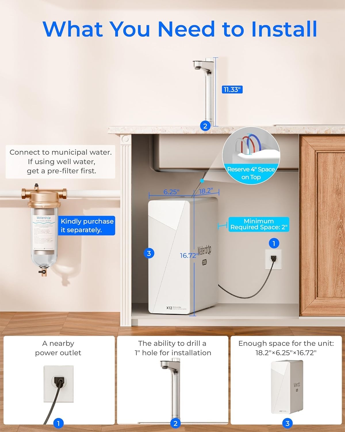 Waterdrop X12 Alkaline Mineral Reverse Osmosis System, NSF/ANSI 58&372 Certified