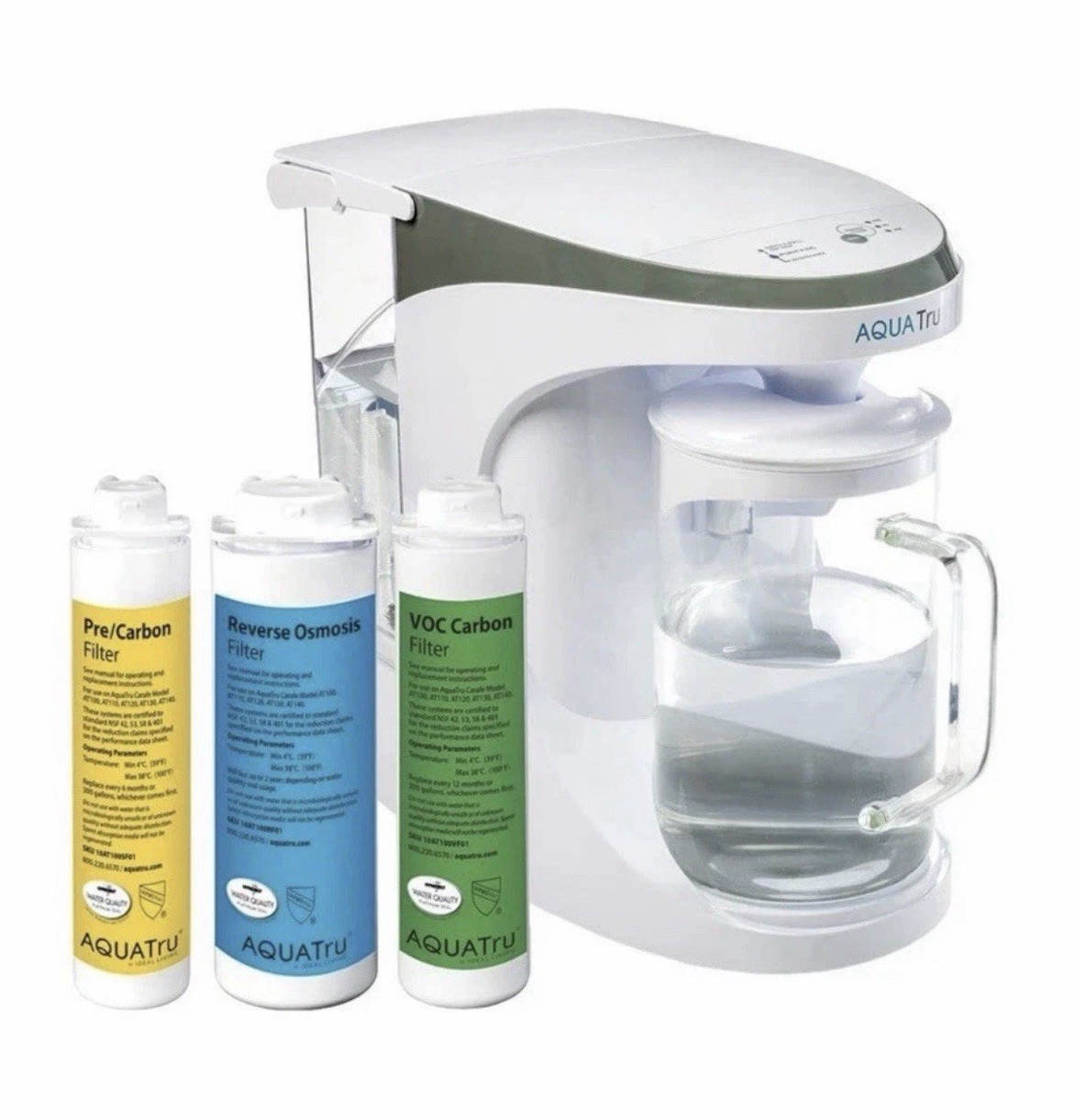 NEW AquaTru Countertop Reverse Osmosis Water Purifier Glass Pitcher 4-Stage