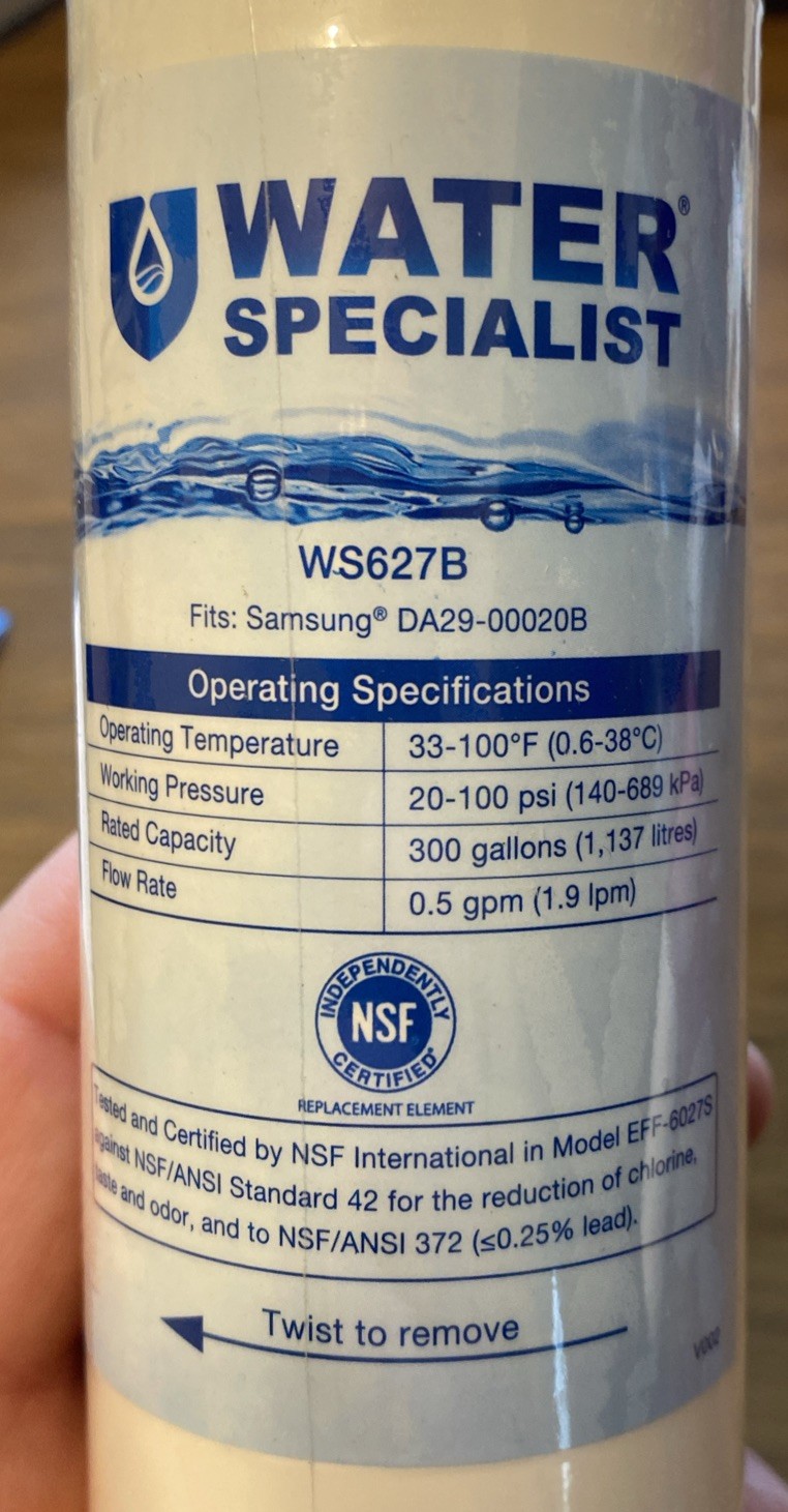 NEW unopened Waterspecialist WS627B water filter