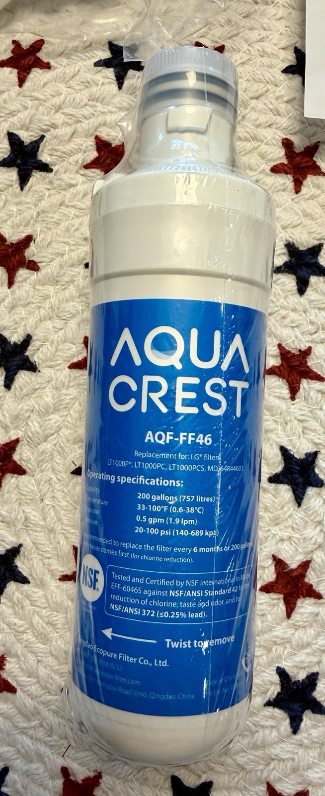 Aqua Crest AQF-FF46 Refrigerator Water Filters Replacement for LG® LT1000P®