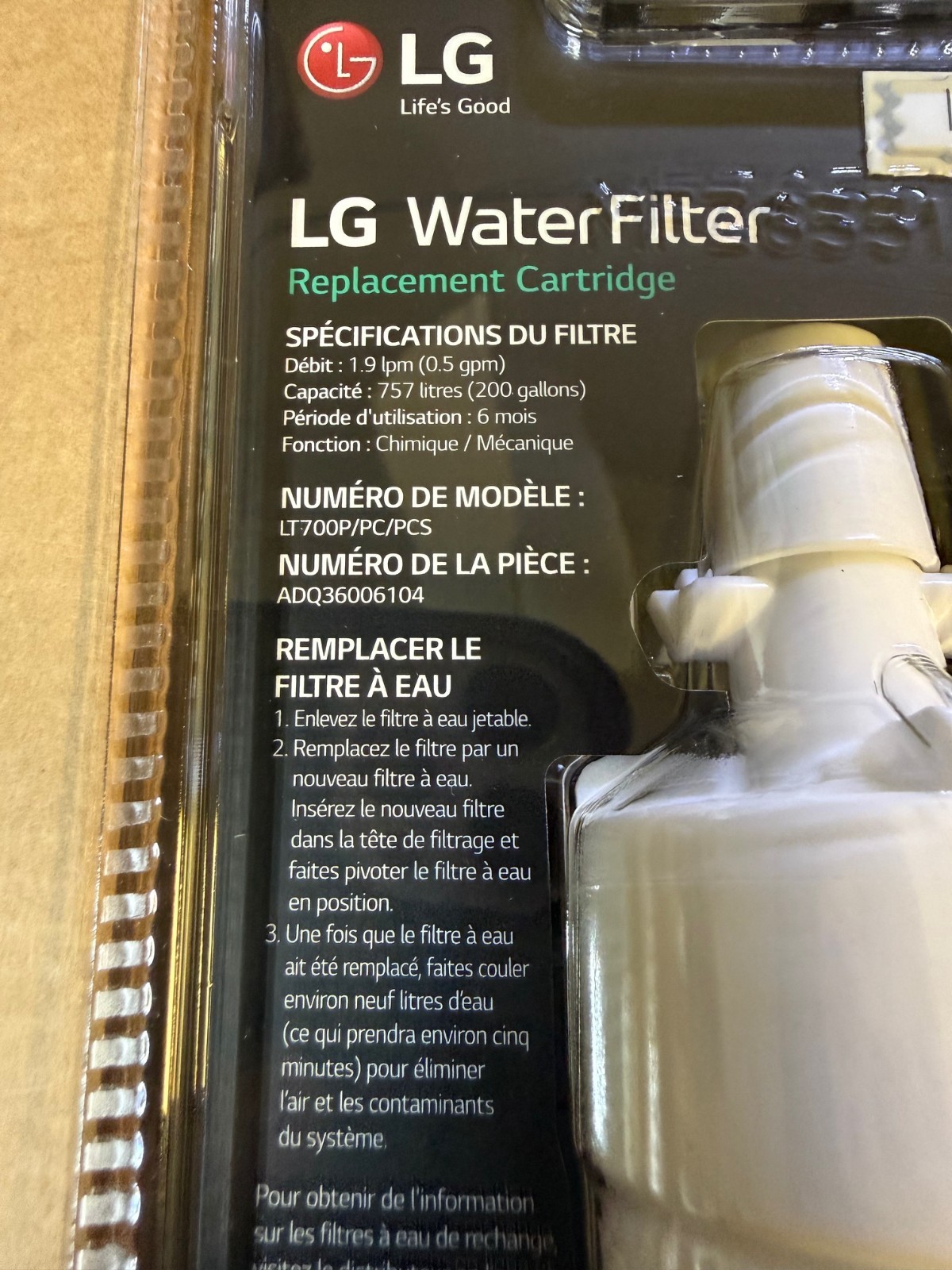 Genuine LG LT700P/PC/PCS Authentic Refrigerator Water Filter ADQ360061 Fridge