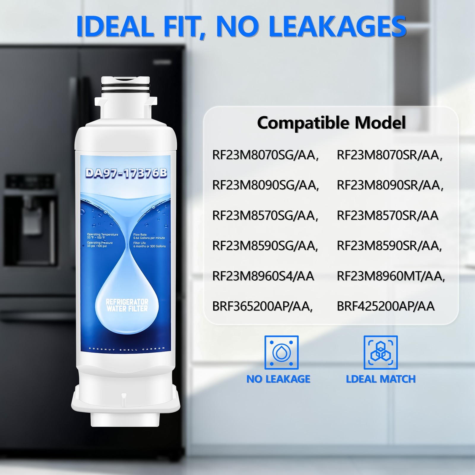 Refrigerator Water Filter Replacement Fit For Samsung DA97-17376B, DA97-08006C