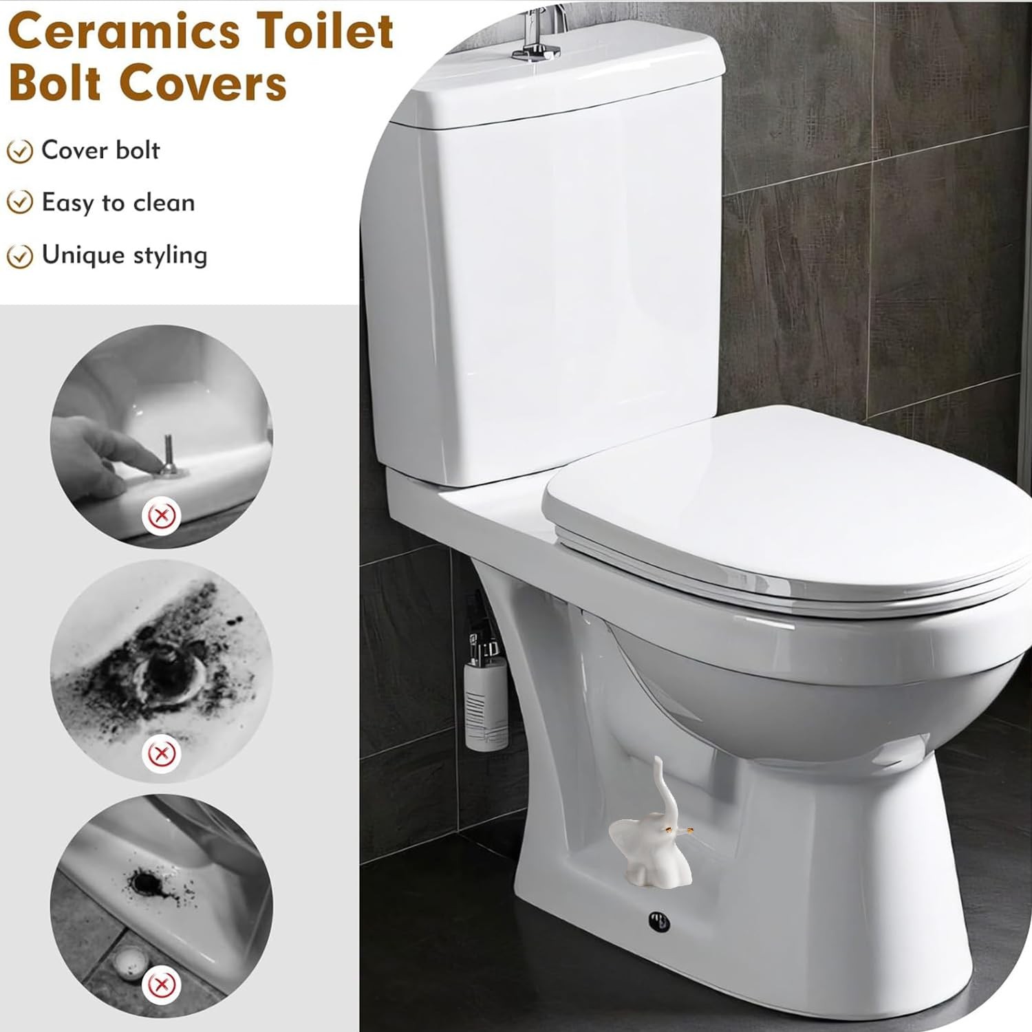 2Pcs White Elephant Toilet Bolt Covers Decorative, Christmas White Elephant G…