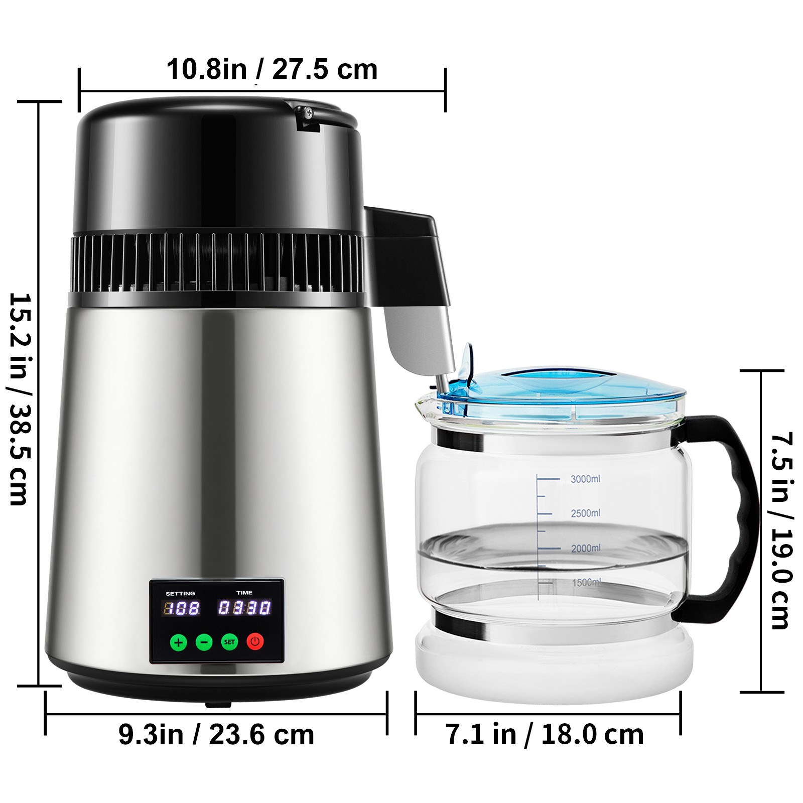 Uimoso 4L Water Distiller with Timer and Temperature Display, Silver