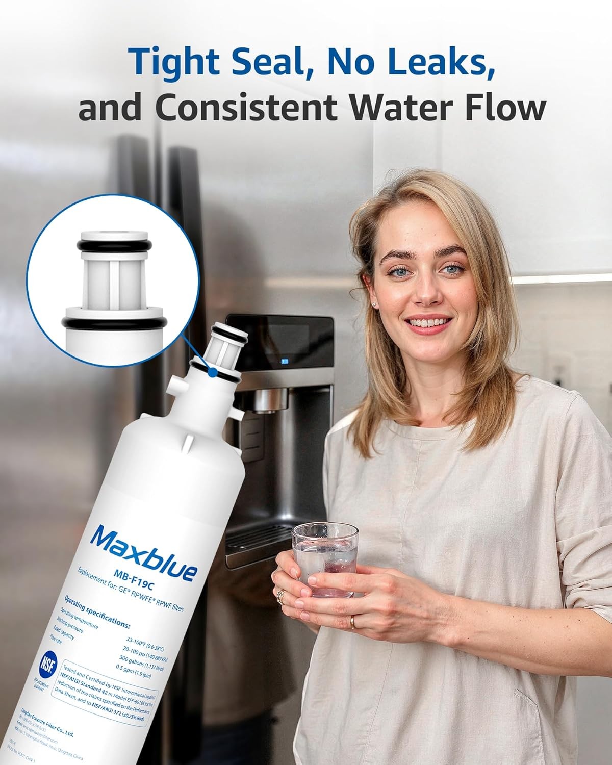 Maxblue Refrigerator Water Filter, Replacement for GE® RPWFE(with CHIP) 1-6 Pack