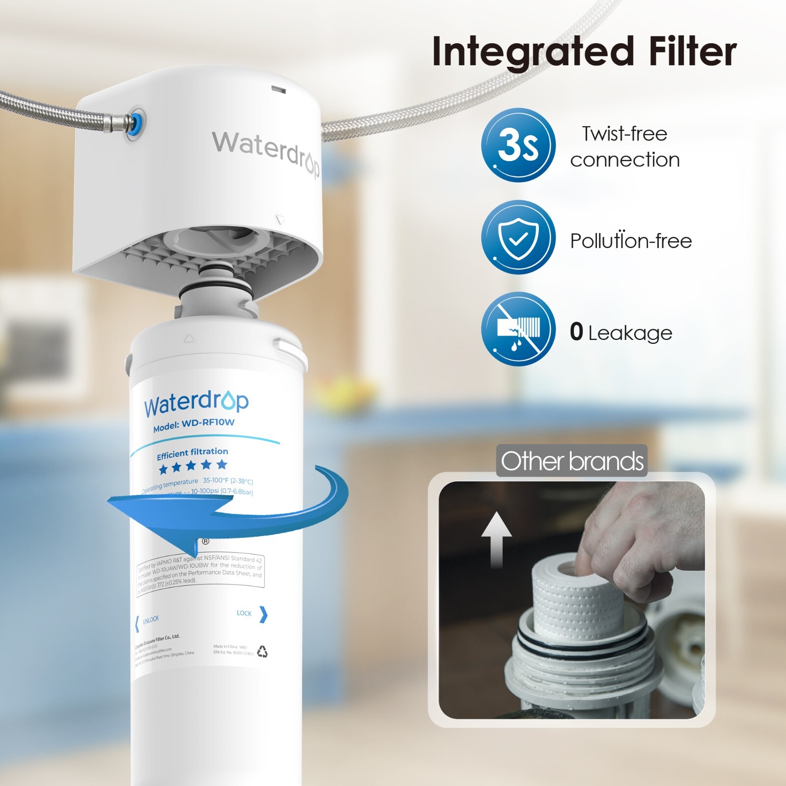 Waterdrop 10UAW Under Sink Water Filter System,11000Gal ,With RF10