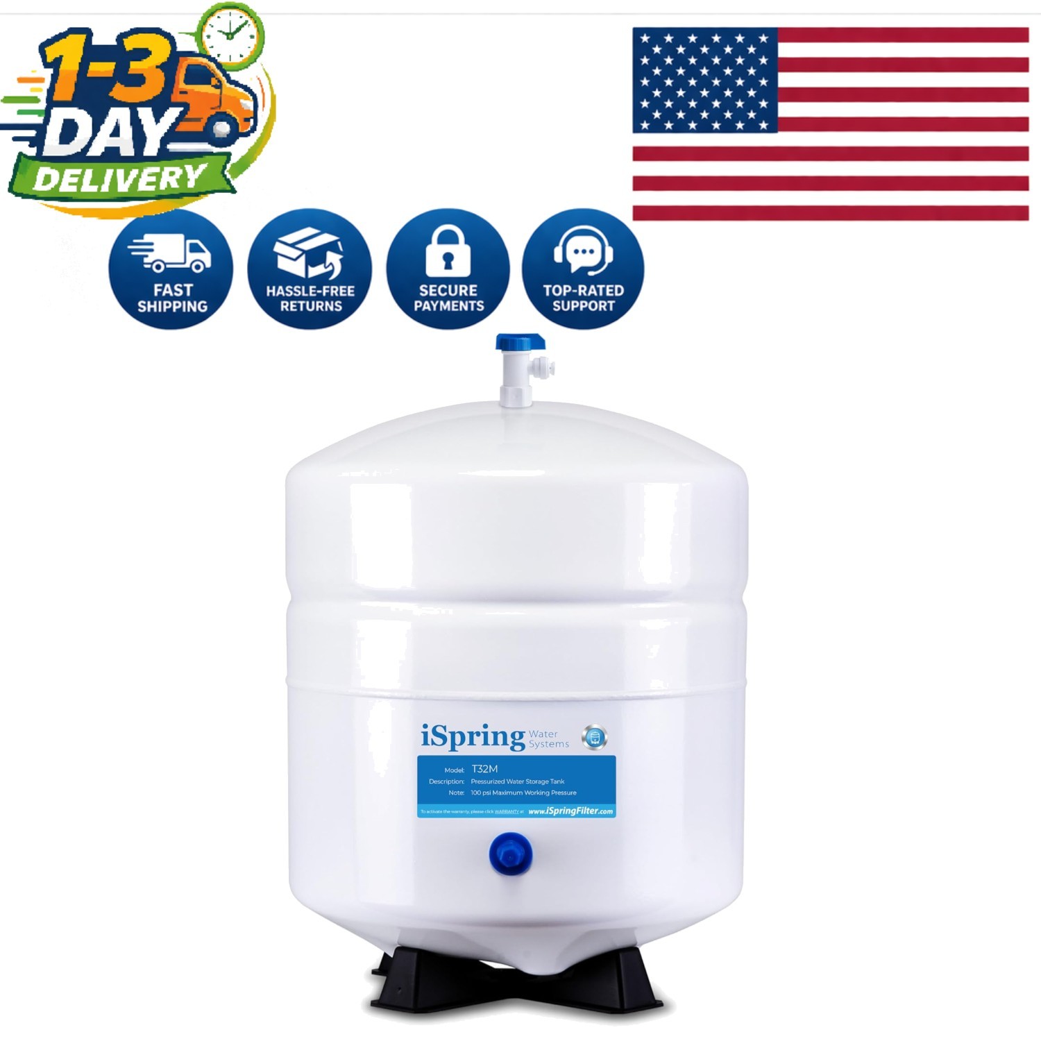 T32M 3.2 Gallon Pressurized RO Water Storage Tank with Stainless Steel Valve