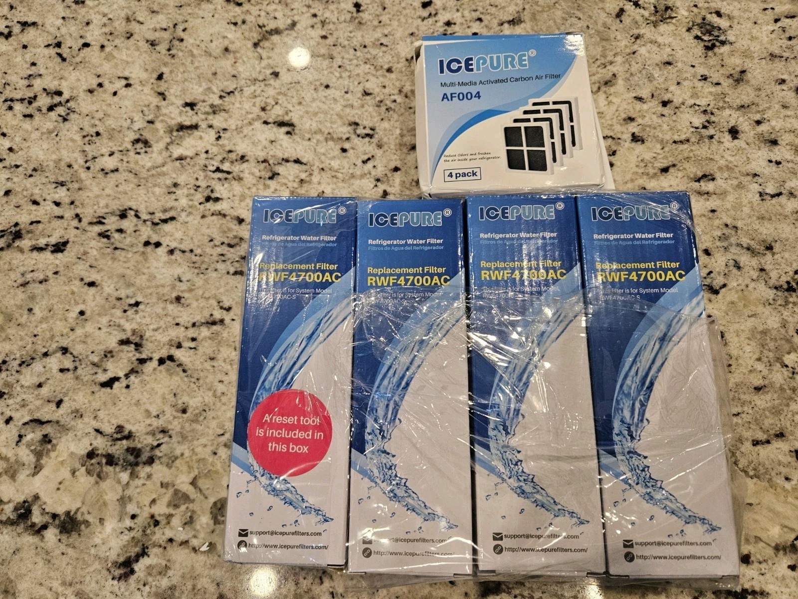 4 Pack Of IcePure Refrigerator Water Filters RWF4700AC & 4 Pack Carbon Air Filte