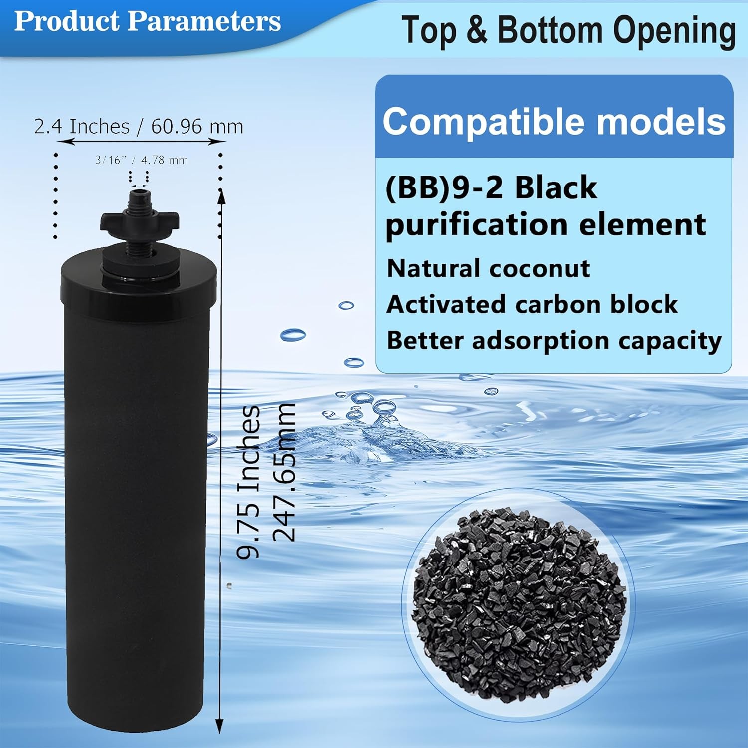 2 4 Packs Replacement Gravity System Filters BB9-2 Black For Berkey Water Filter