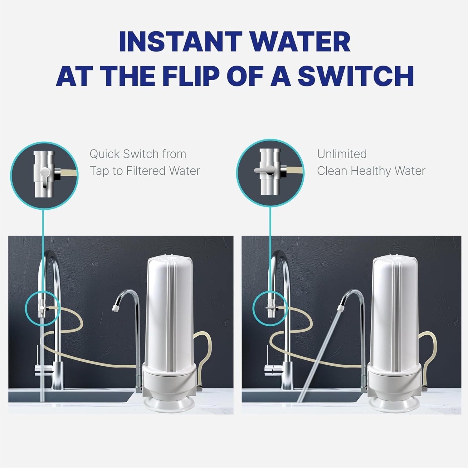 NU Aqua Countertop Water Filter – 1 Stage w/Chrome Faucet -Purify Drinking Water