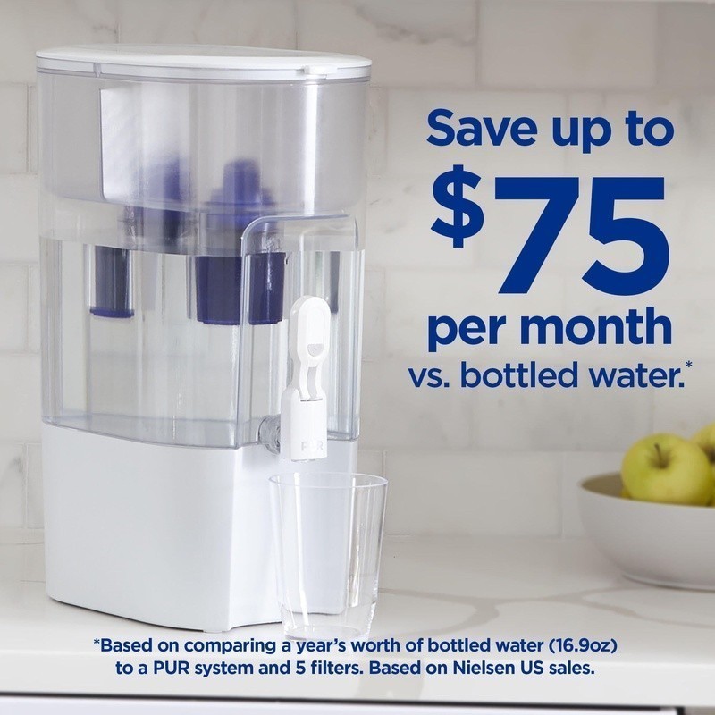XL 44-Cup Water Filter Dispenser Fast Filtration 2in1 System Reduces Chemicals