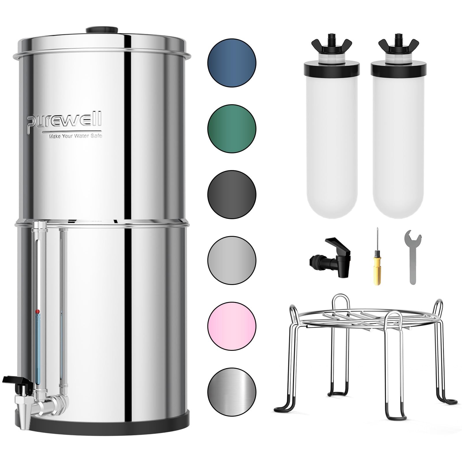 3-Stage Fed Water Filter System, 2.25 Gallon Stainless Steel Countertop Syste…