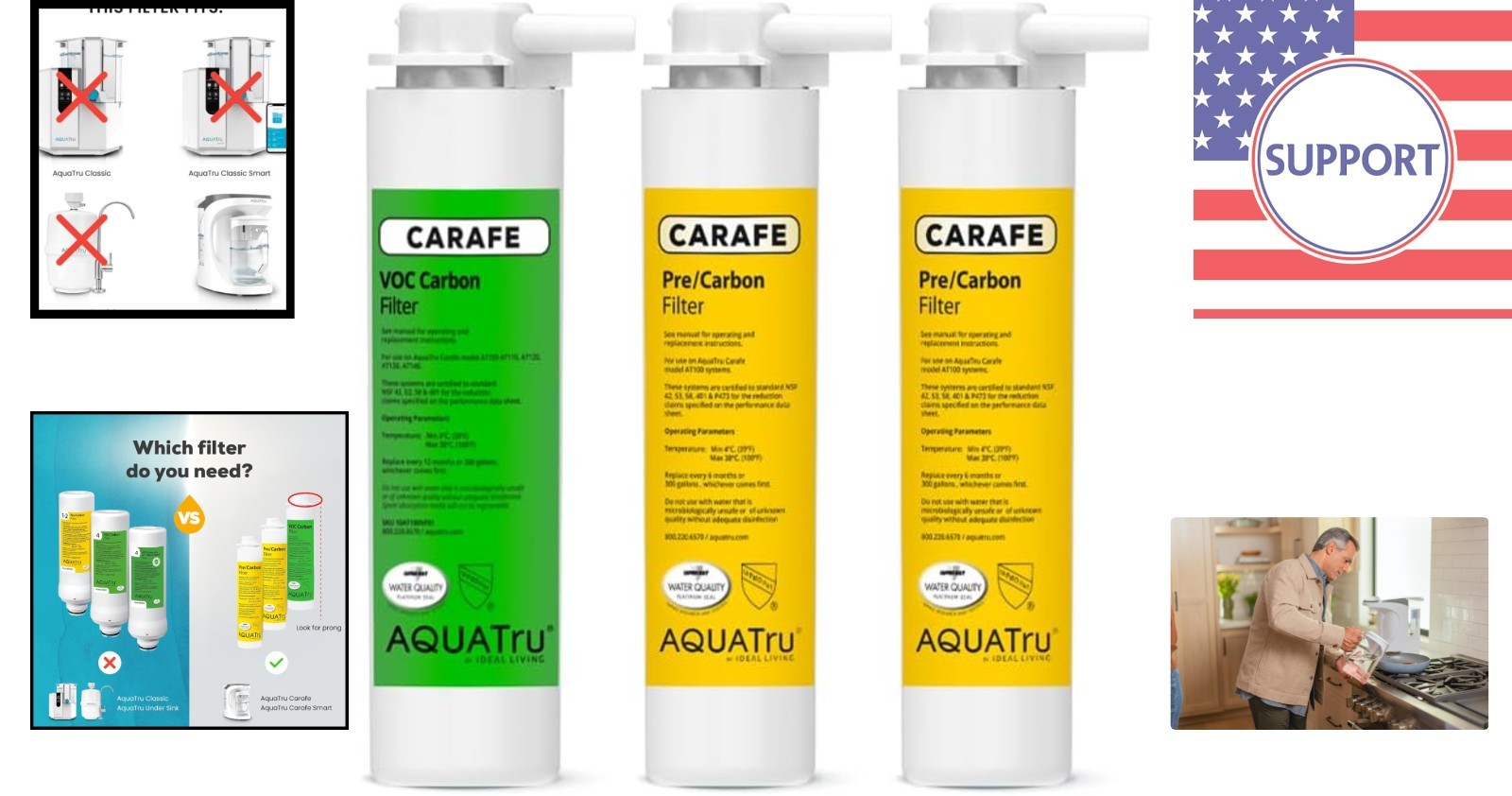 AquaTru Carafe One- Filter Set – Guaranteed Clean Water for 300-600 Gallons