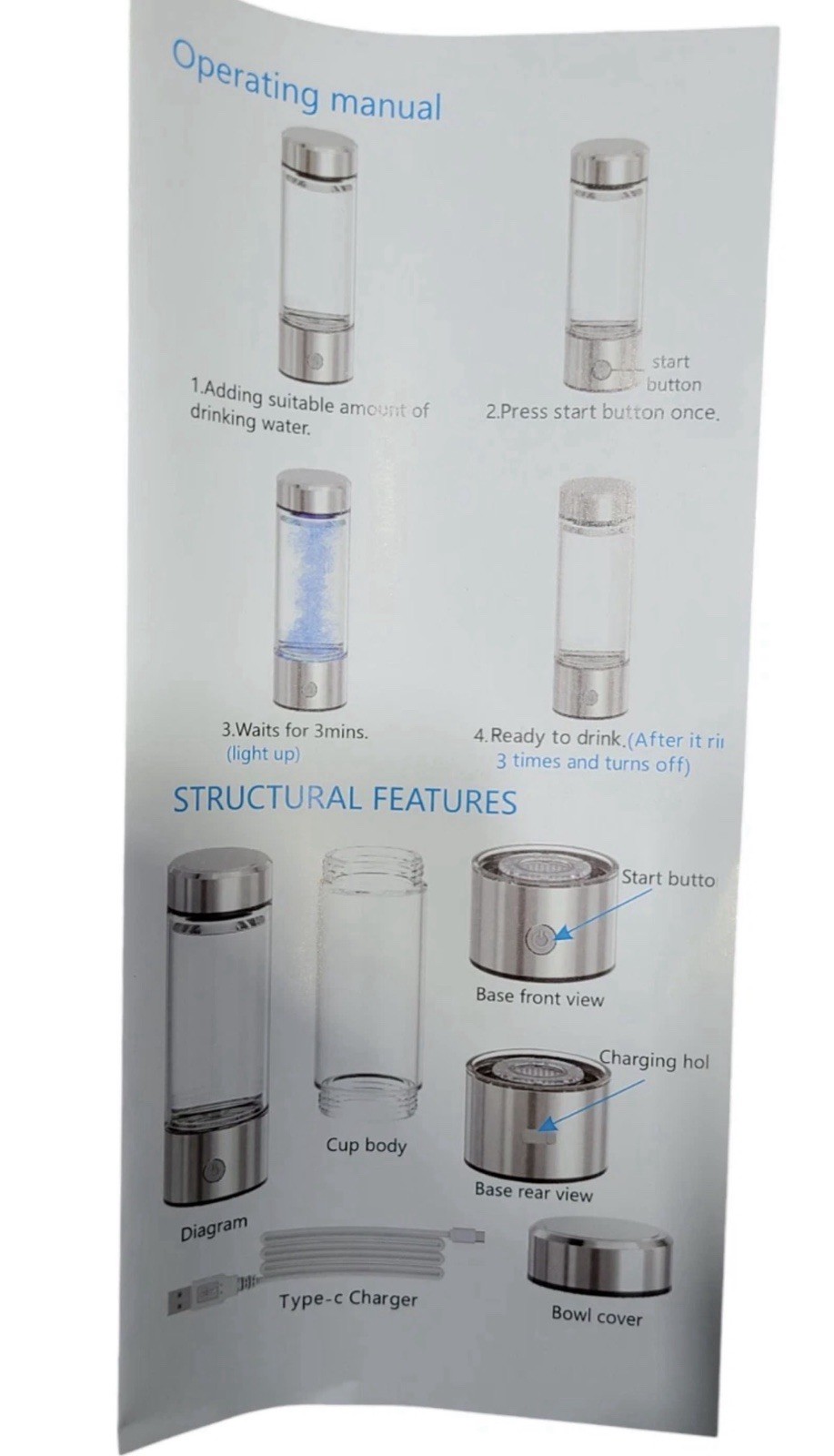 Hydrogen Rich Alkaline Water Ionizer Generator Bottle Cup Portable 420ml USB New