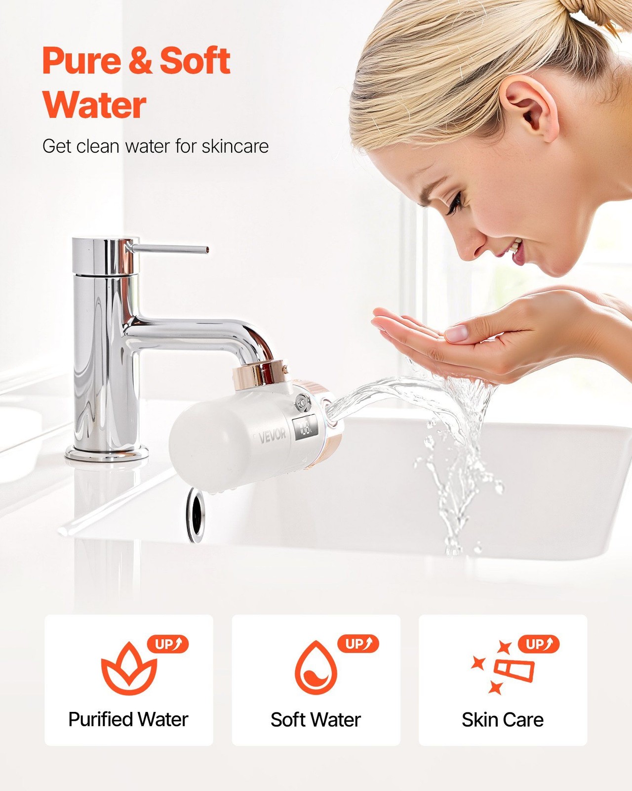 Bathroom Sink Water Filter – White+Gold Faucet Purifier for Skincare & Beauty
