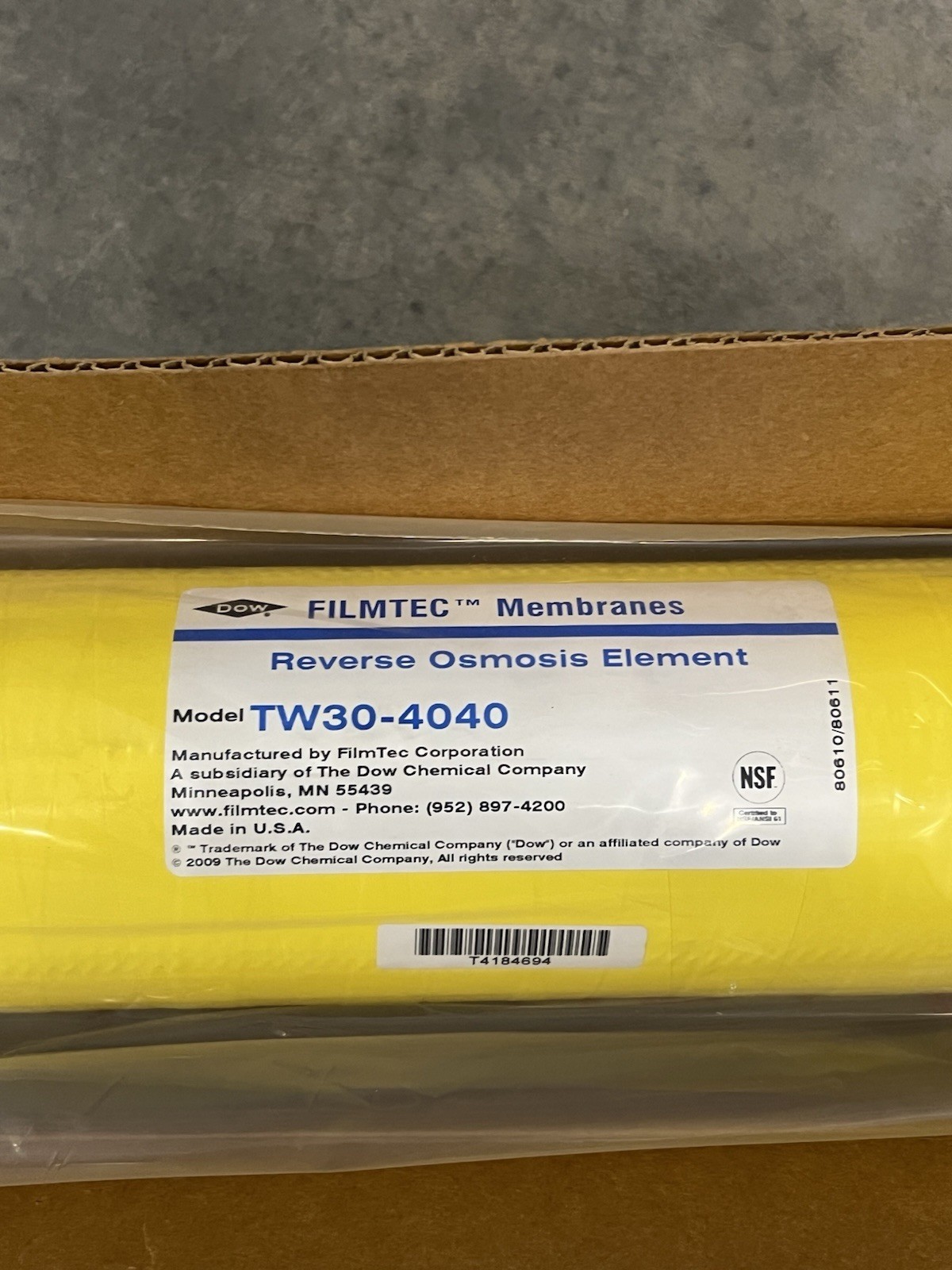 New Dow FilmTec TW30-4040 Commercial RO Membrane Filter Element 2400 GPD 4×40”