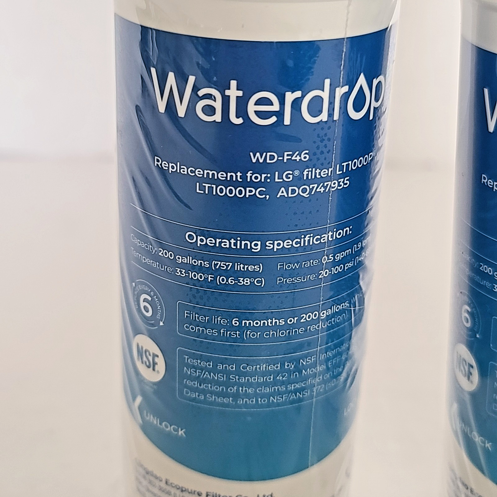 New Waterdrop WD-F46 Filter (2 Pack) Replacement for LG Water filters SEALED