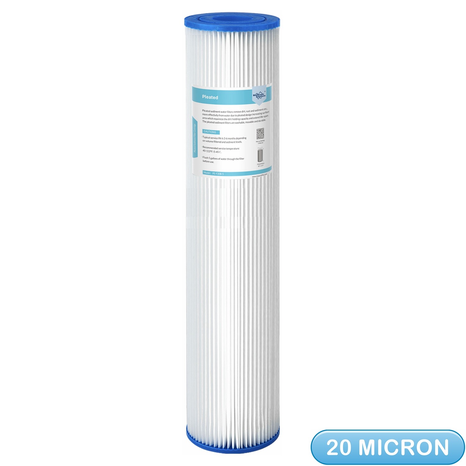 20 Micron 20″x4.5″ Whole House Pleated Sediment Water Filter Cartridges 1-9 Pack