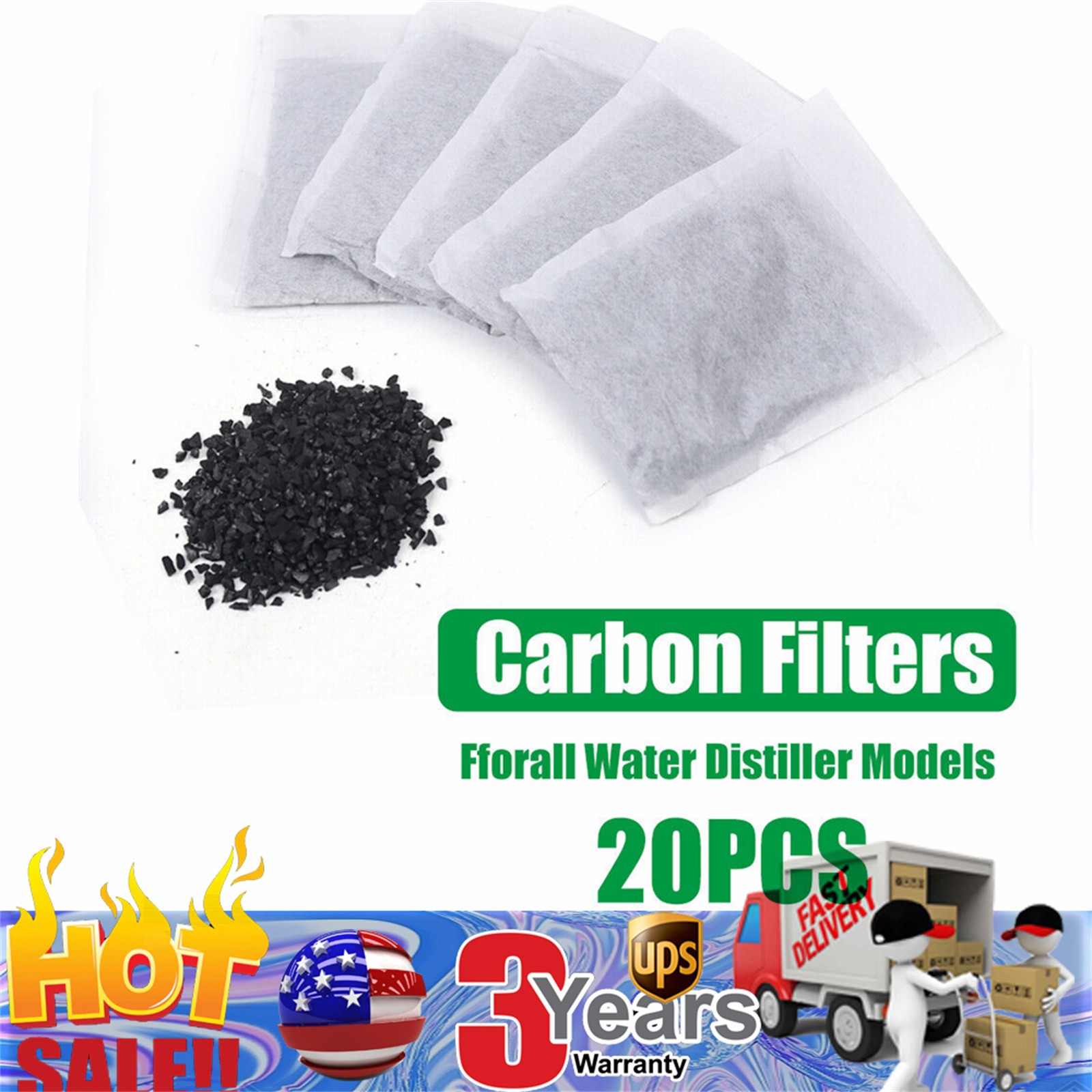 20x Activated Carbon Filters for Water Distillers For Countertop Water Distiller