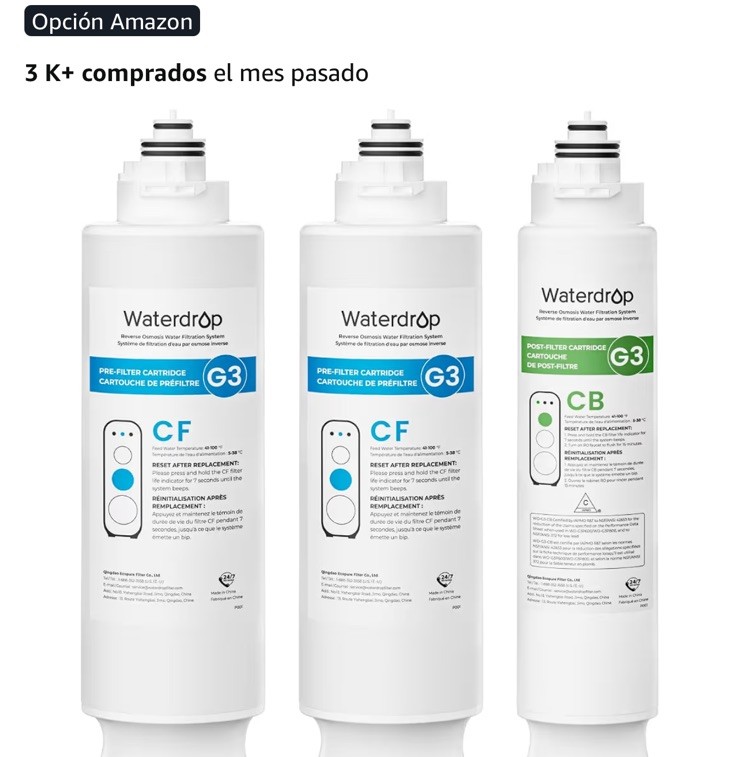 Waterdrop G3 Replacement Filter 1-Year Combo, Pack of 2 WD-G3-CF and 1 WD-G3-CB