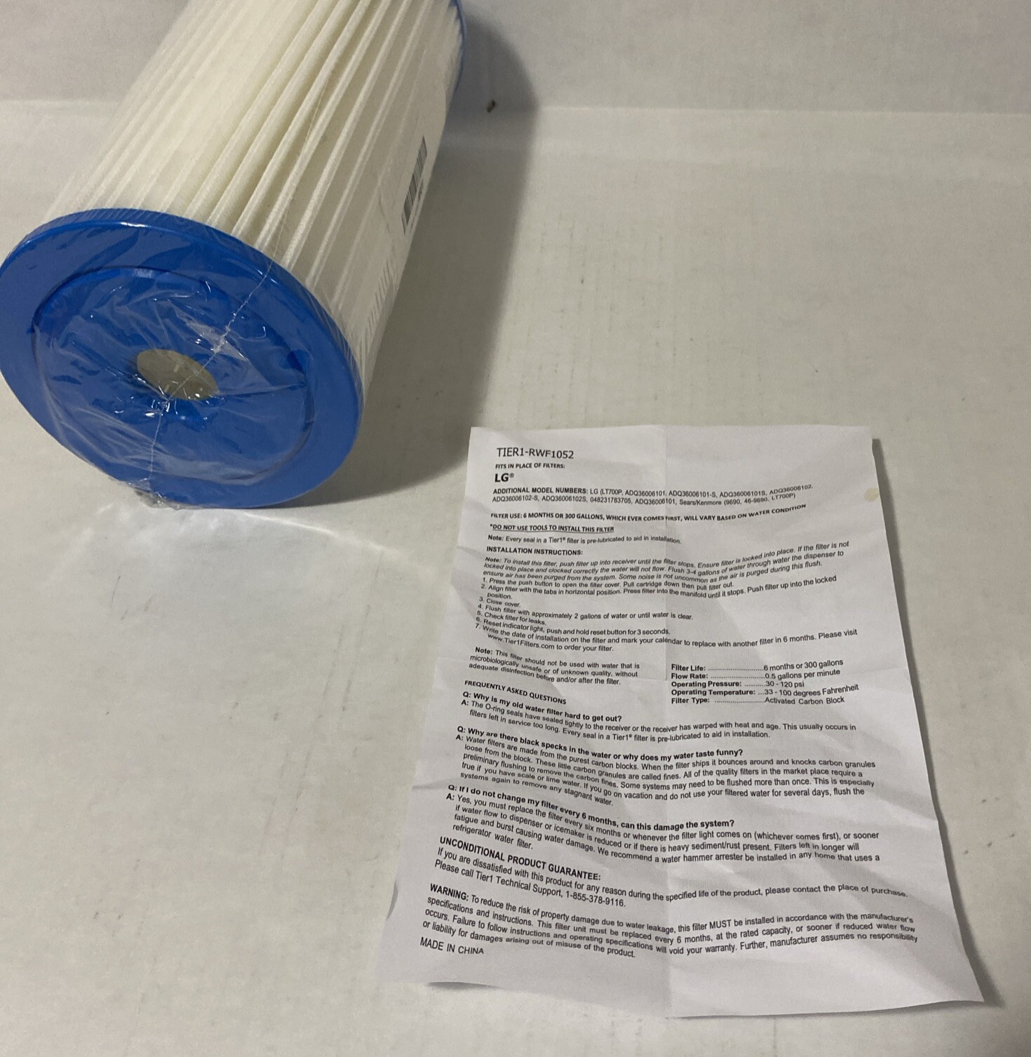 TIER-1 RWF1052 LG Fits In Place Of Filters Use 6 Months/300 Gallons Never Used