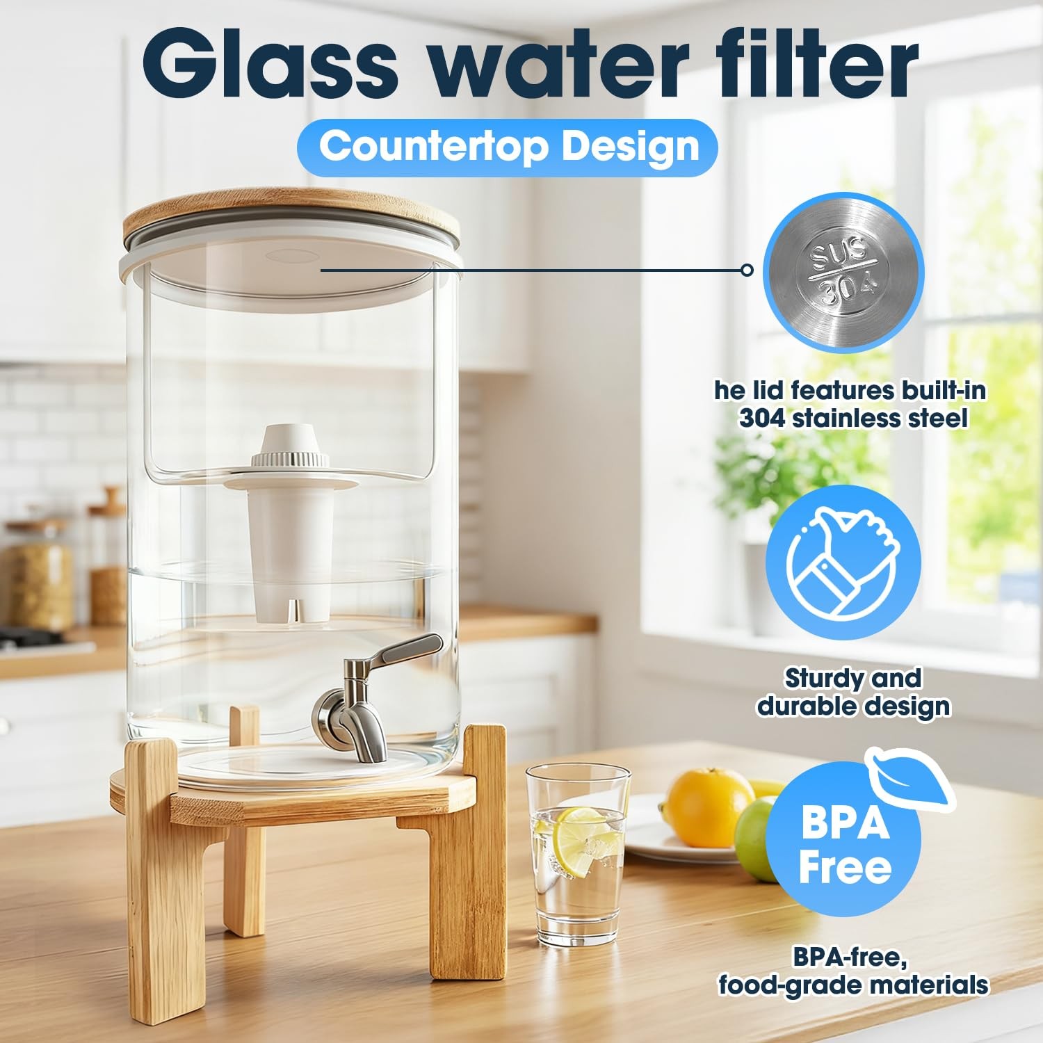 water filter dispenser Countertop water purifier System 2.1 Gallon Glass wate…