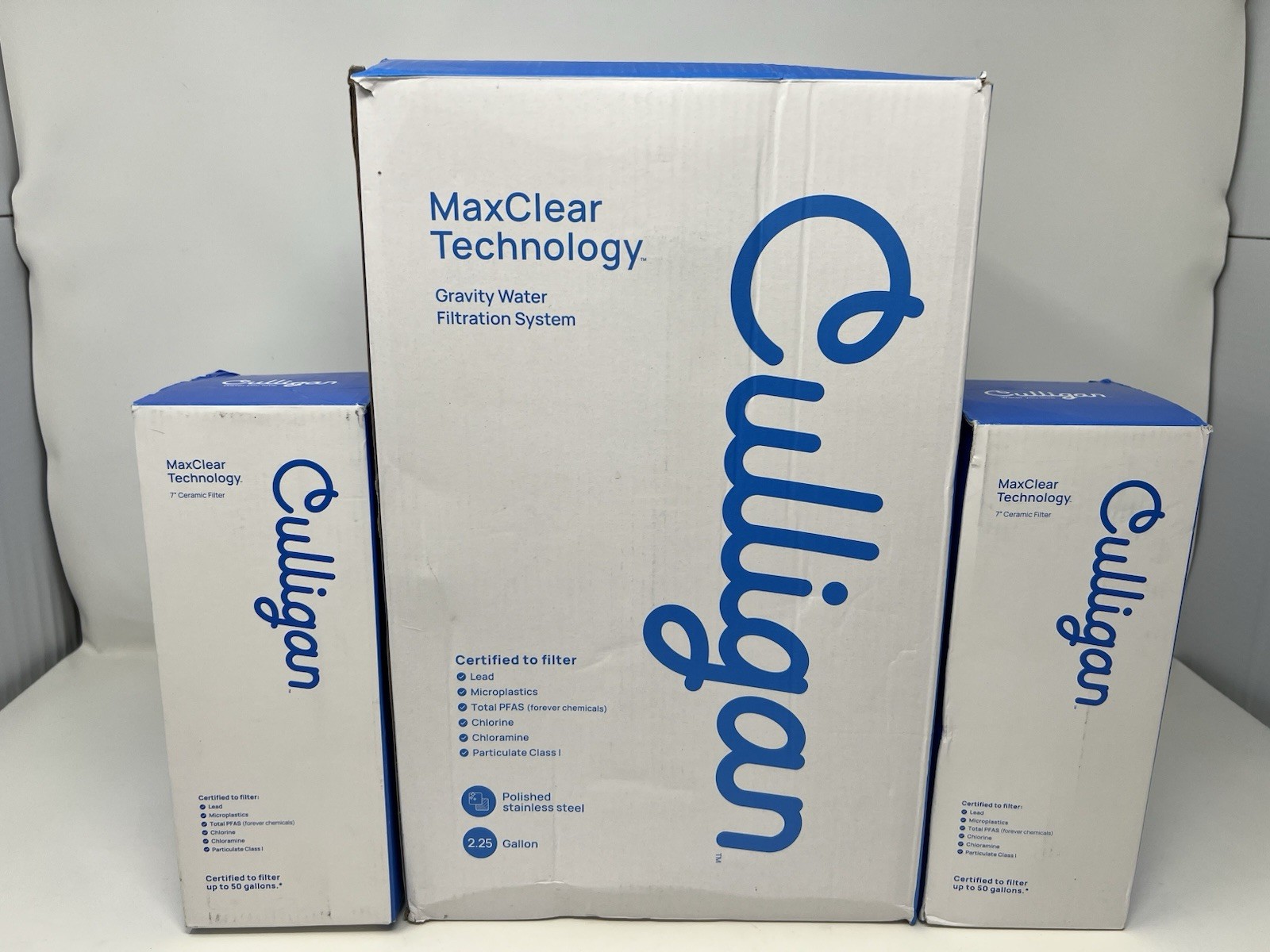 Culligan MaxClear 2.25 Gal Gravity Water Filter System Stainless + 2 Filters