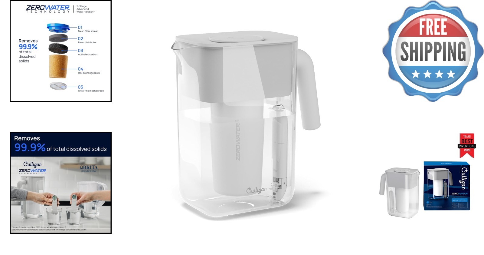 Space-Saving 8-Cup Water Filter Pitcher with Built-In TDS Meter – Modern Design