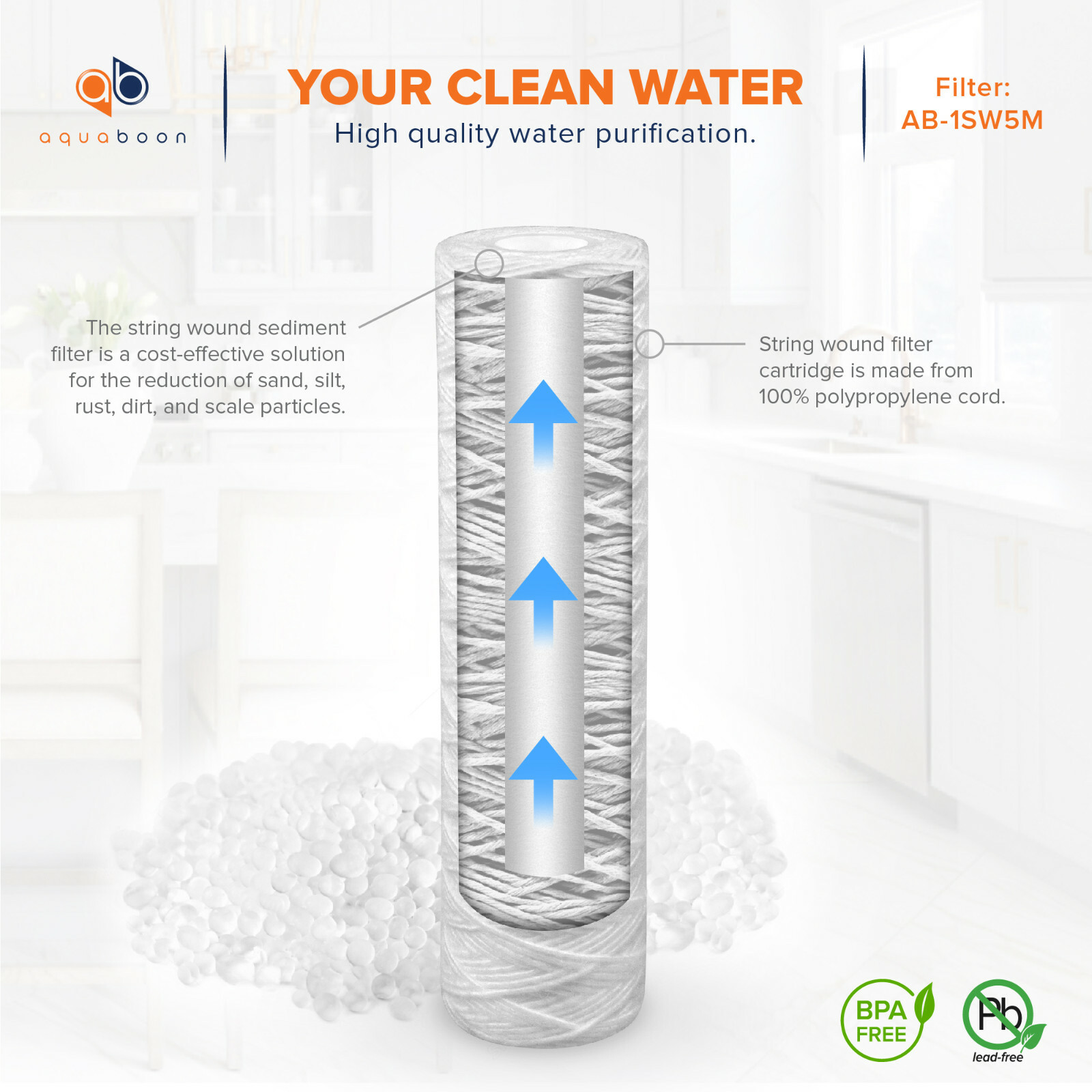 50-Pack of 5 Mic Wound String Sediment Water Filter Cartridges 10″x2,5″ for RO