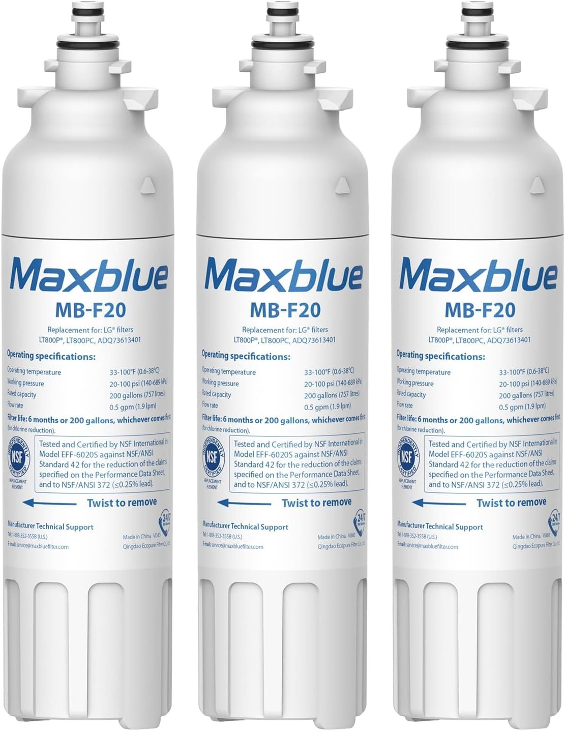 Maxblue ADQ73613401 Refrigerator Water Filter, Replacement for LG® LT800P®, (3)