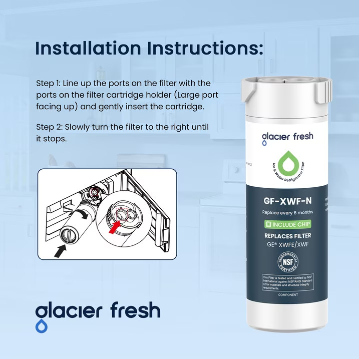 Glacier Fresh XWFE Water Filter Compatible with GE French-door 1 Pack with chip