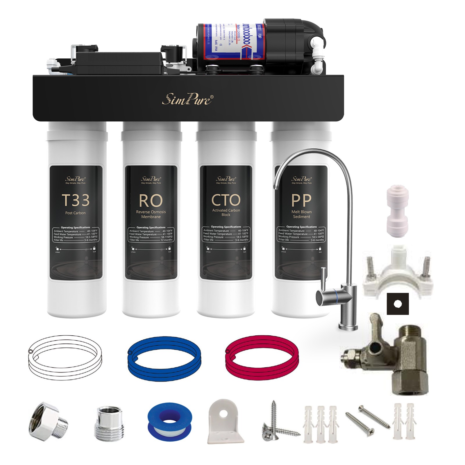 SIMPURE 600GPD 7 Stage RO Reverse Osmosis Tankless Water Filter System Purifier