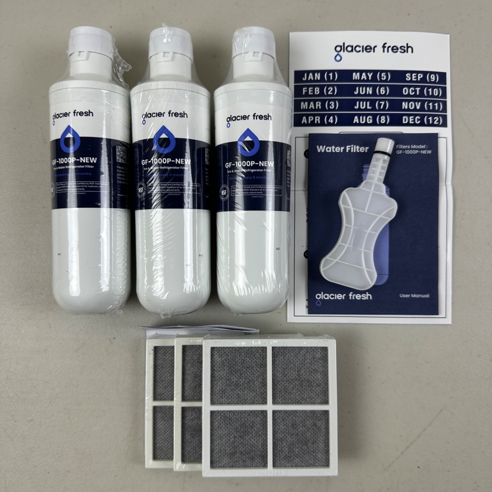 3 PACK GLACIER FRESH GF-1000P-NEW LT1000PC Refrigerator Water and Air Filter