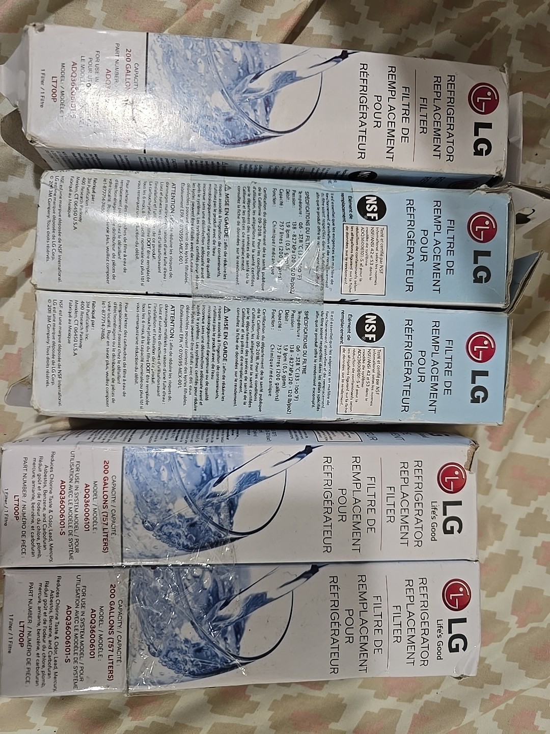 5 X New Sealed LG LT700P Refrigerator Replacement Water Filter ADQ36006101