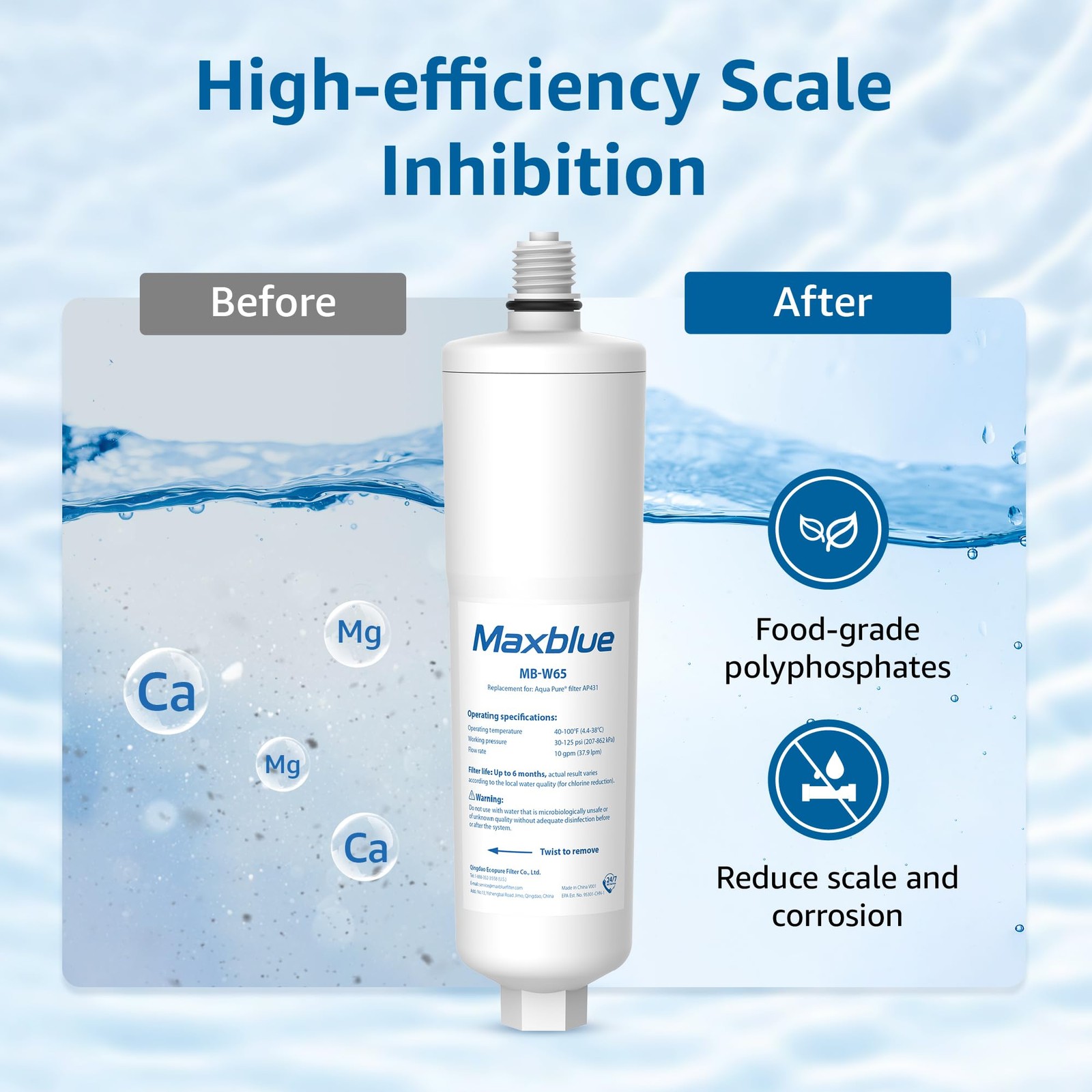 Maxblue Scale Inhibitor Water Filter Replacement for Aqua-Pure® System AP431,…