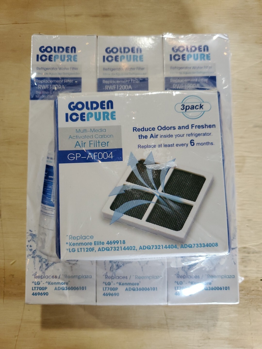 3 Golden Icepure RWF1200A Water Filters & 3 GP-AF004 Air Filters LG Kenmore