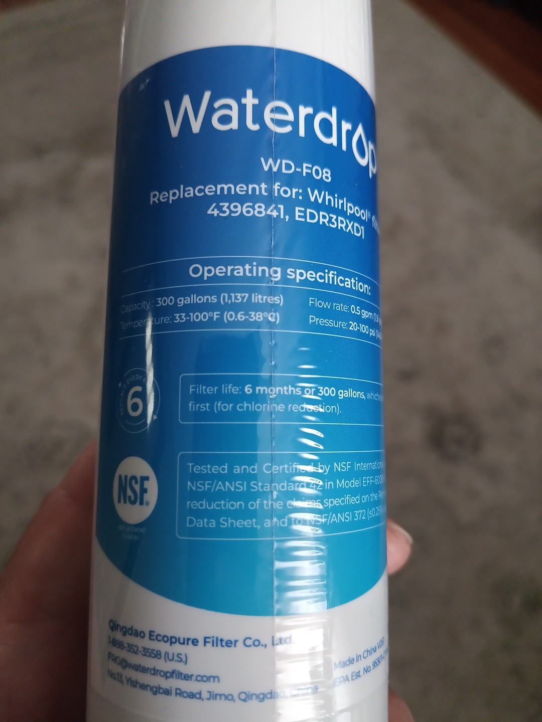 Waterdrop WD-F08 eplacement Refrigerator Water Filter For WP Sealed Unopened