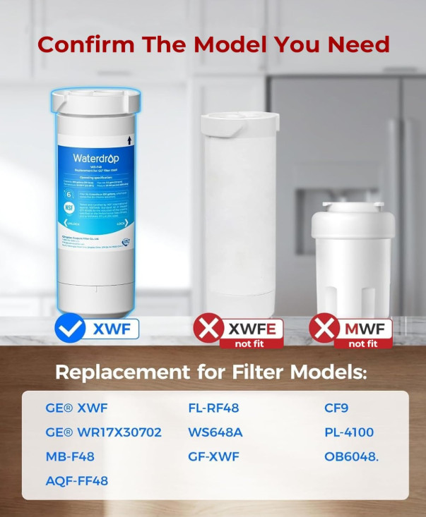 Waterdrop XWF Refrigerator Water Filter, Replacement for GE® WR17X30702