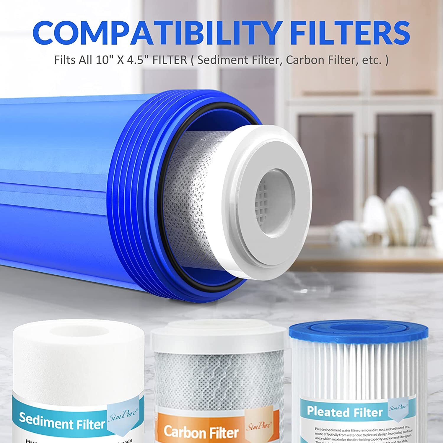 10 Inch Big Blue Whole House Water Filter Housing 10″ x 4.5″ for Home RO System