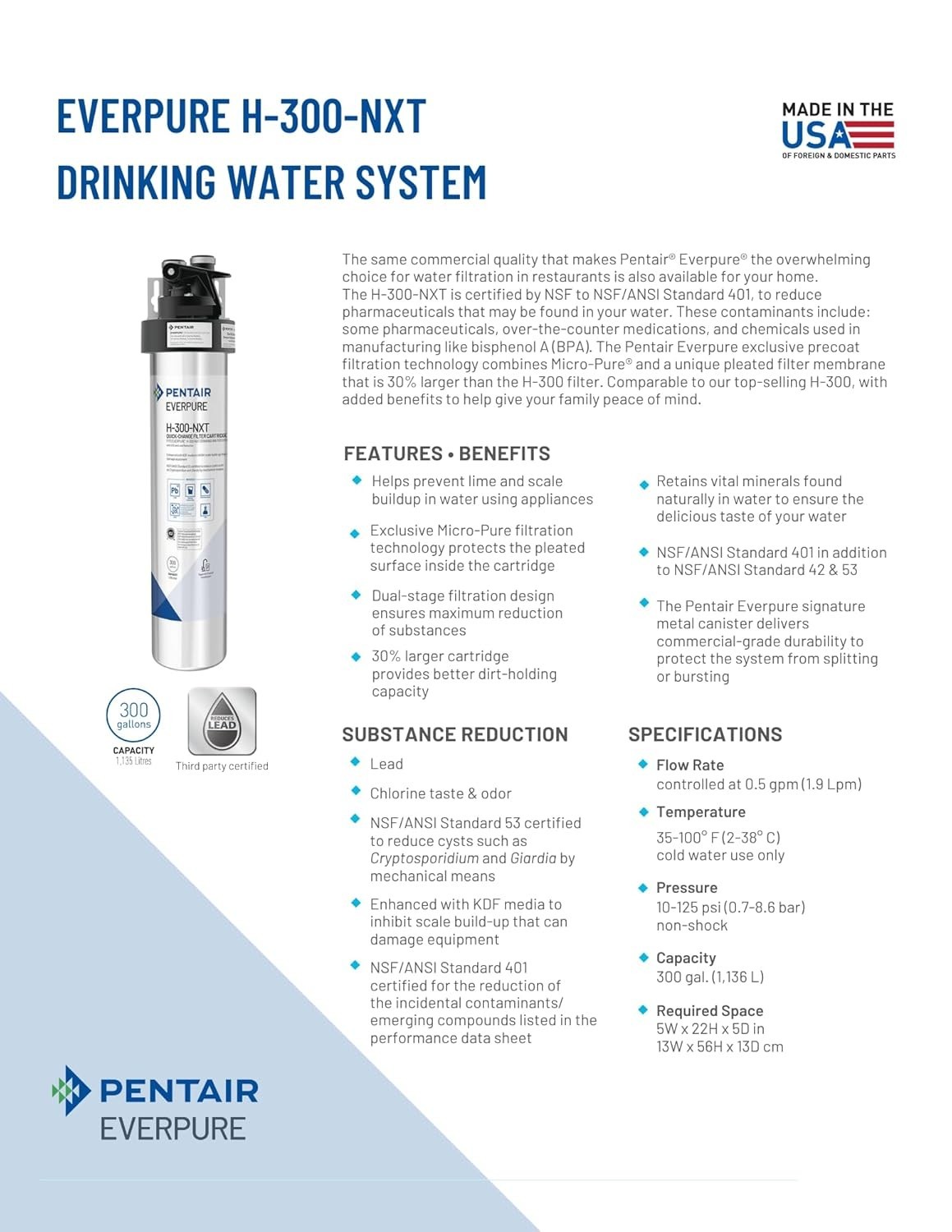 Pentair Everpure H-300-NXT Filter Cartridge, EV927441