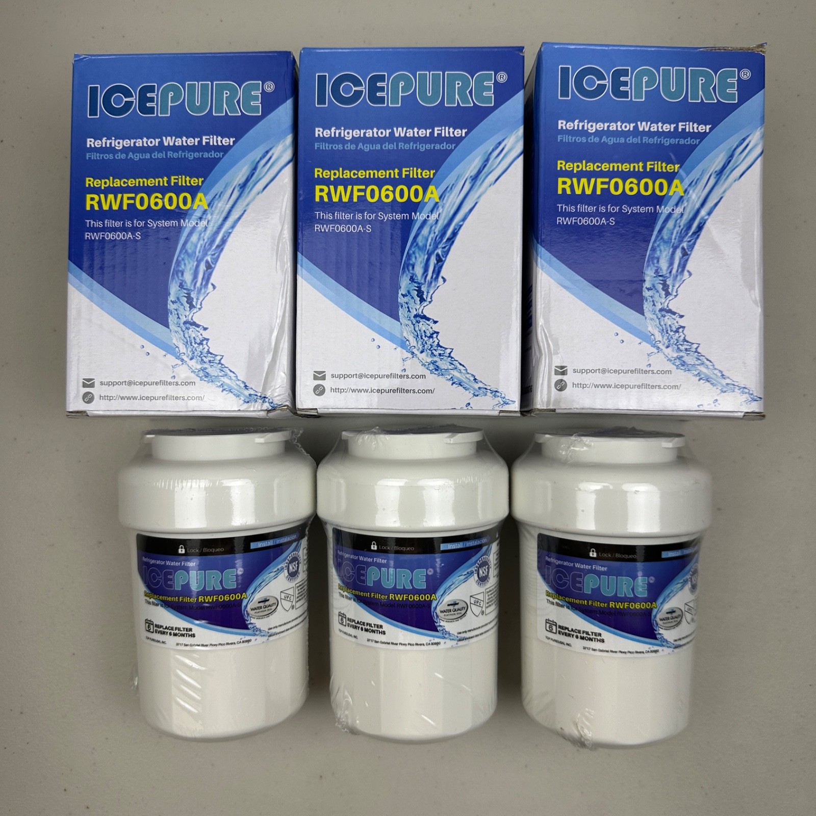 3 PACK ICEPURE RWF0600A for GE MWF SmartWater MWFP GWF Fridge Water Filter