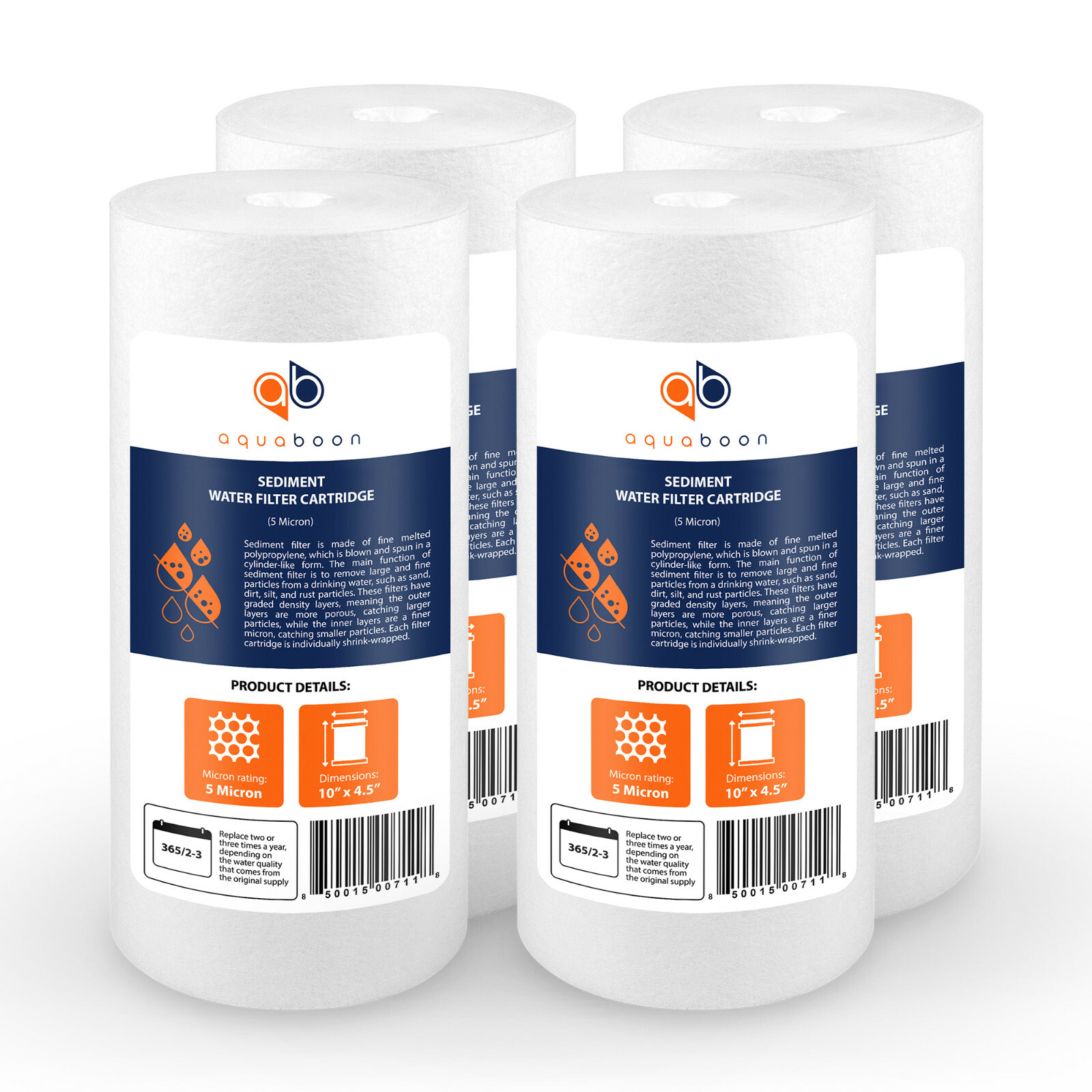 4-PACK of Aquaboon Sediment Water Filter Whole House Big Blue 5 Micron 10″x4.5″