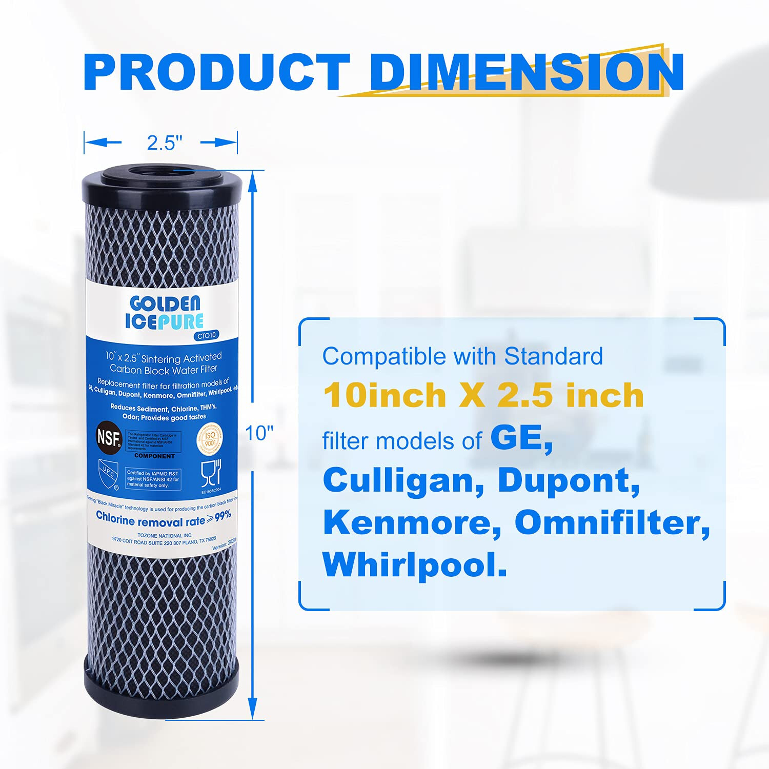 1 Micron 2.5″ x 10″ Whole House CTO Carbon Sediment Water Filter, 4PACK