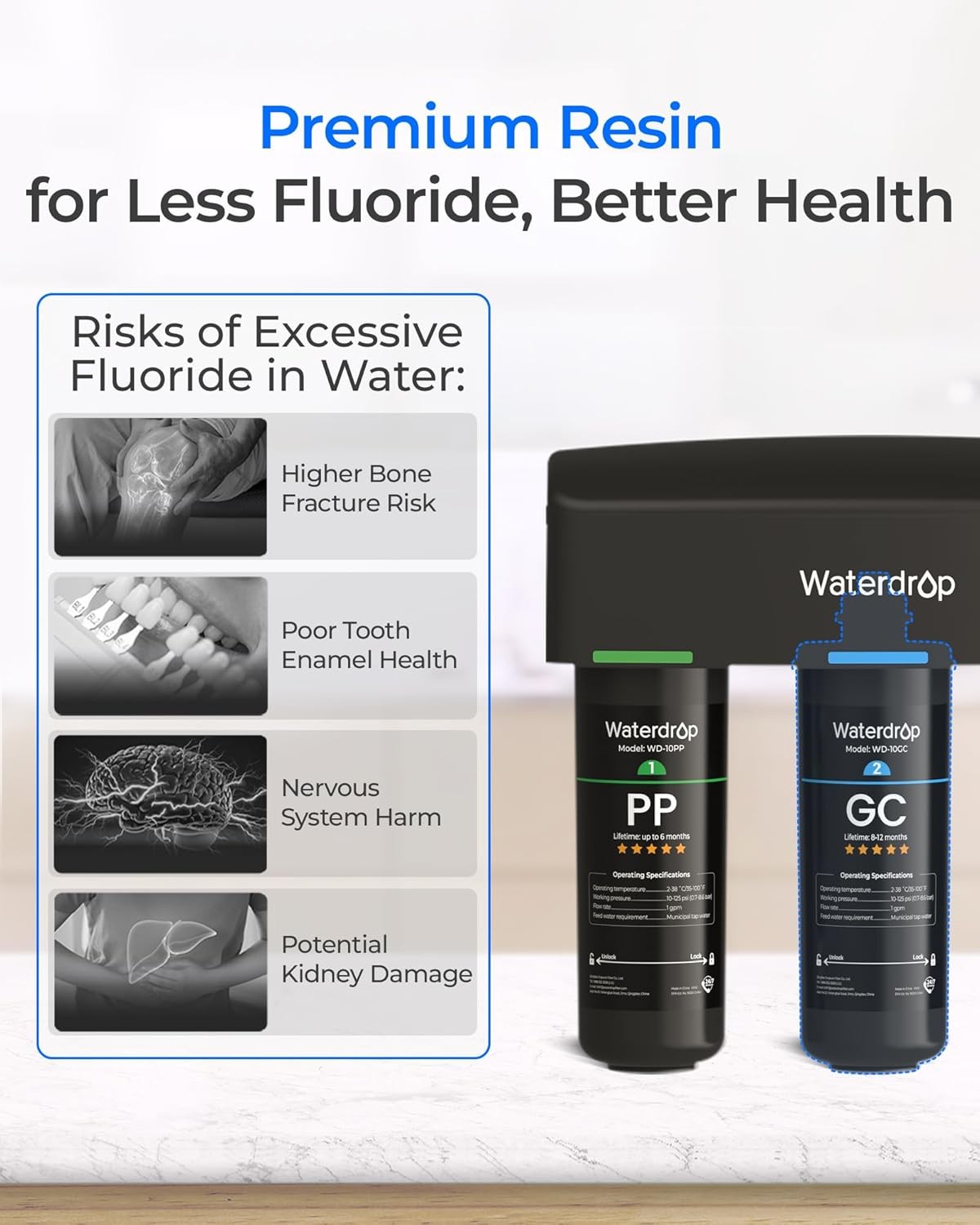 Waterdrop WD-10GC Under Sink Water Filter, Replacement for Waterdrop TSA 3-stage
