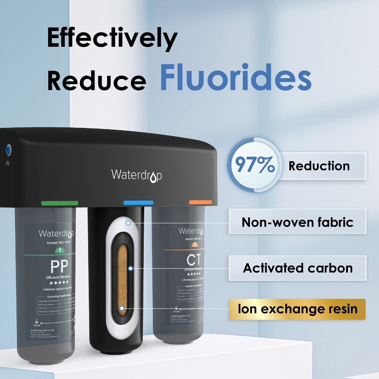 Waterdrop TSB 3-Stage High Capacity Under Sink Water Filter, Reduces PFAS/PFOA