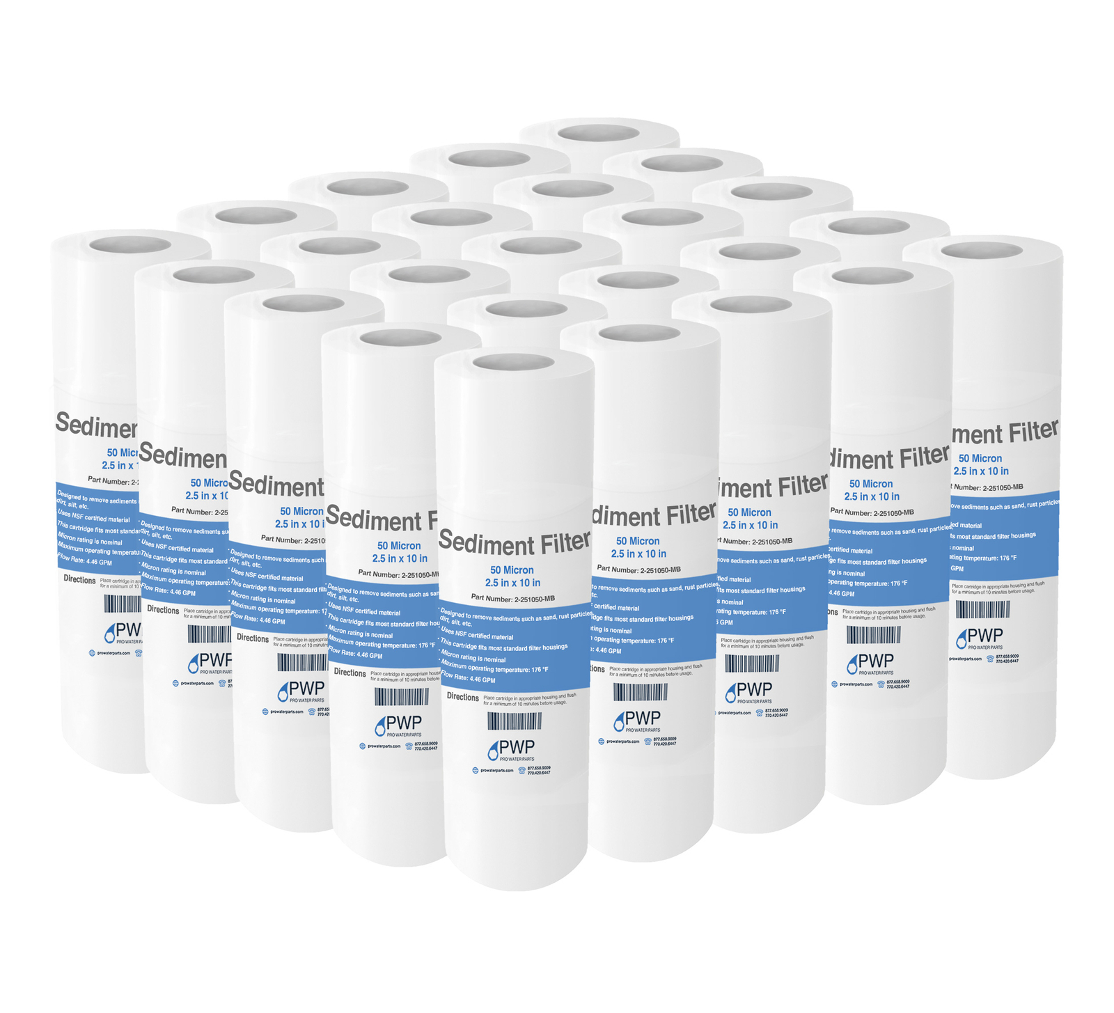 Sediment Melt Blown Water Filters 10×2.5″ Standard 50 Micron 25 Pack