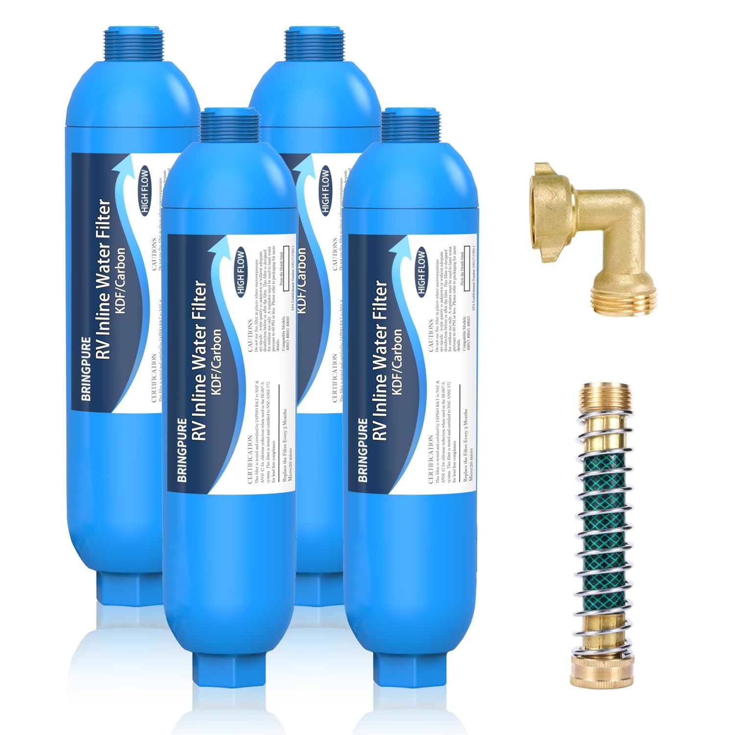4 Packs of RV Inline/Marine Water Filter With Flexible Hose Protector, NSF 4