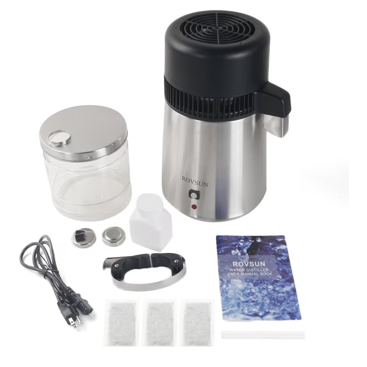 ROVSUN 4L Water Distiller Distilled Water Maker with Glass Container,1L/H Silver