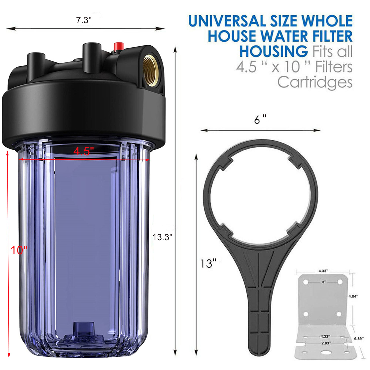 2-Stage 10 Inch Clear Whole House Water Filter Housing 10″ x 4.5″ Filtration Set